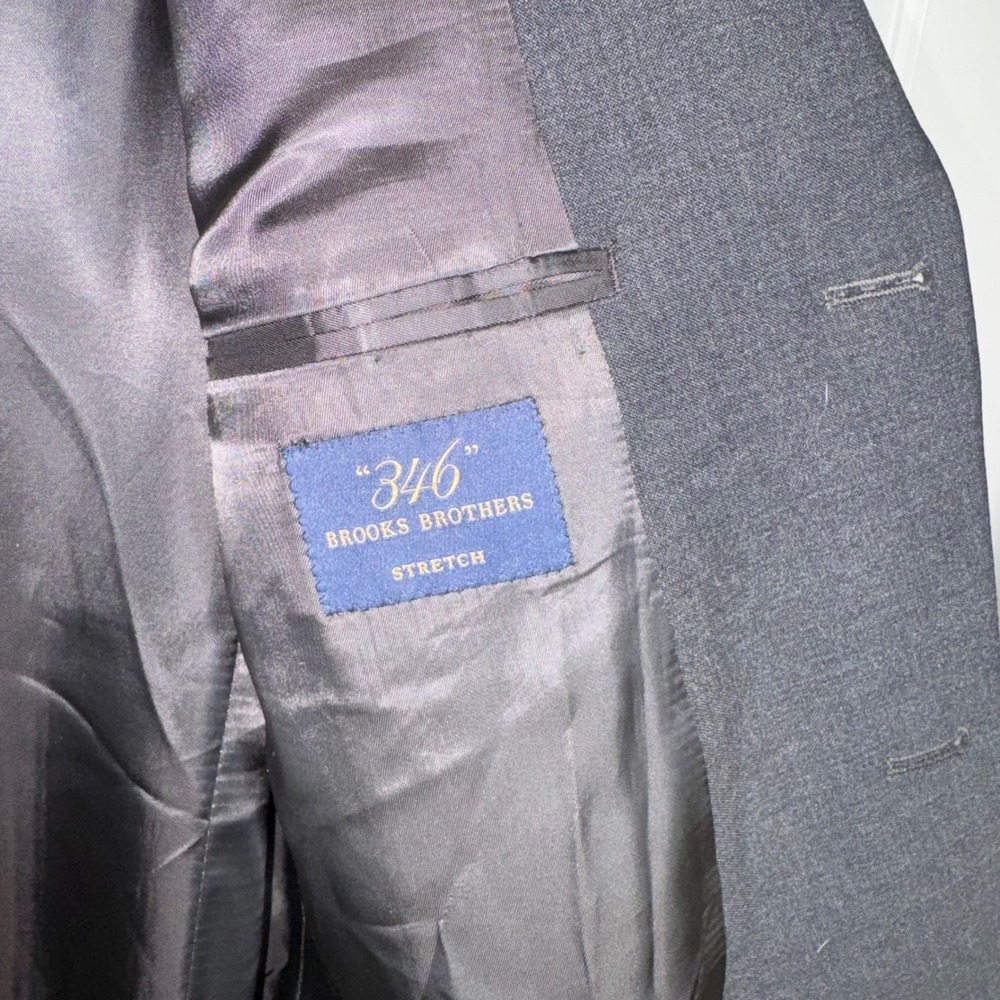 Brooks Brothers 346 Mens 44L Charcoal Grey Stretch Wool 3 Button Blazer Jacket - Picture 7 of 14